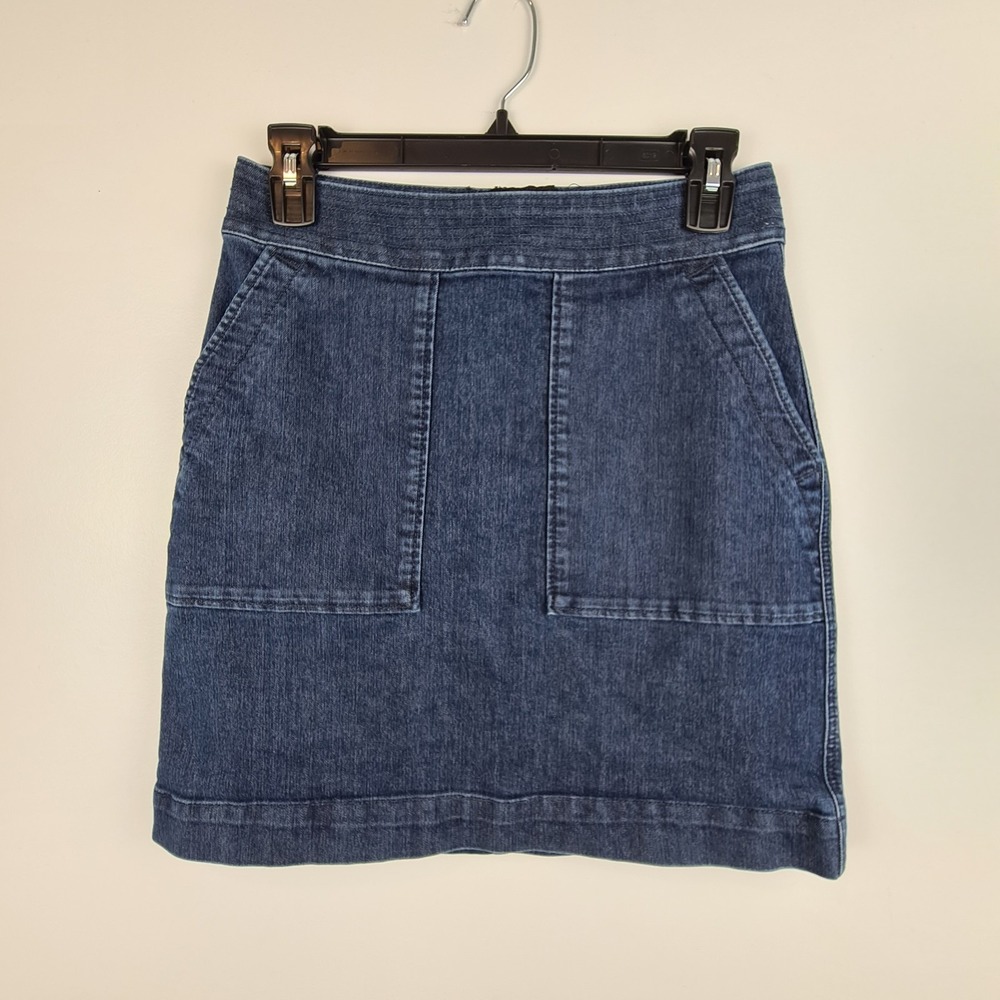 Ann Taylor LOFT Denim Skirt Women's Dark Blue‎ Jean Size 0 Pocket Zip Closure